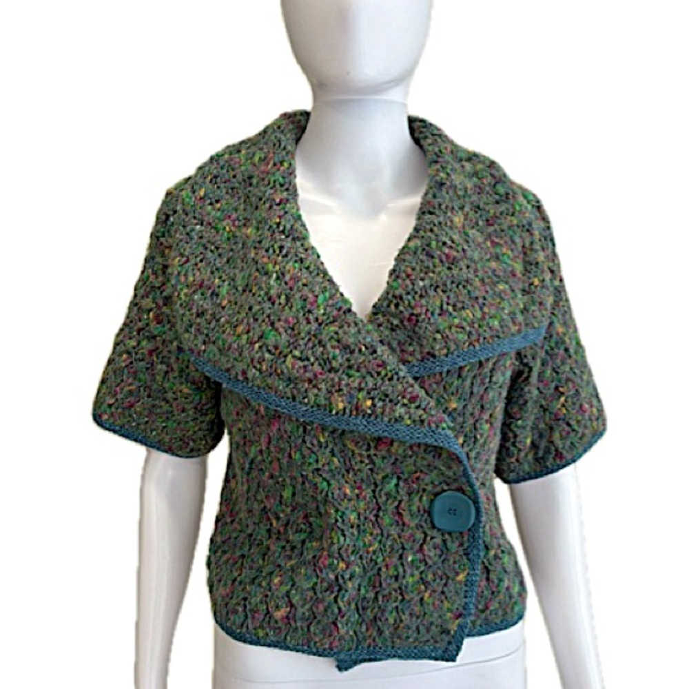Anthropologie Sleeping On Snow Wool Blend Rainbow Boucle Crop Sweater Cardigan S